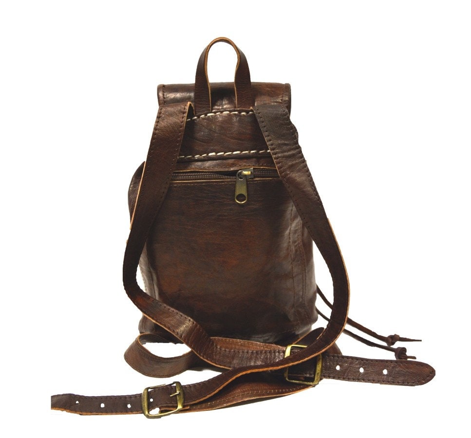 Brown Moroccan Leather Rucksack | 80's Bohemian Style | Small
