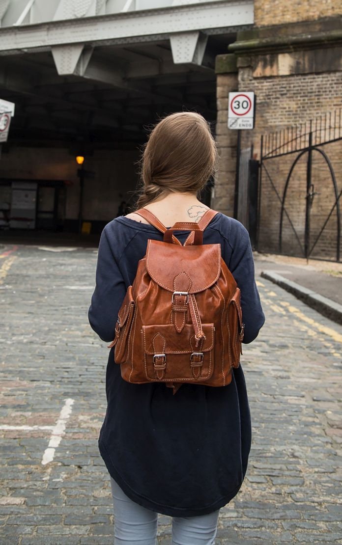 Tan Leather Rucksack Backpack
