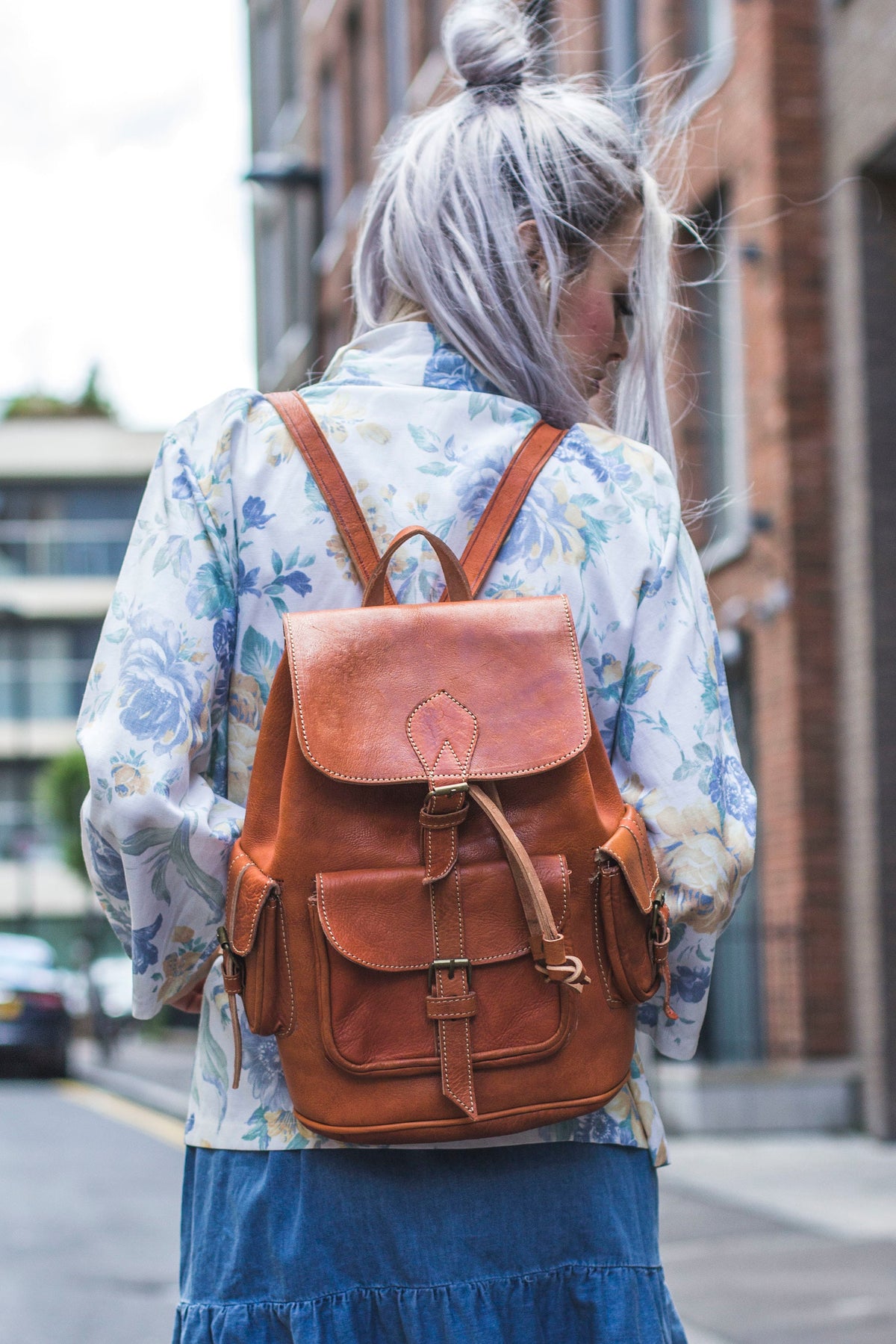 Tan Leather Rucksack Backpack Festival Style
