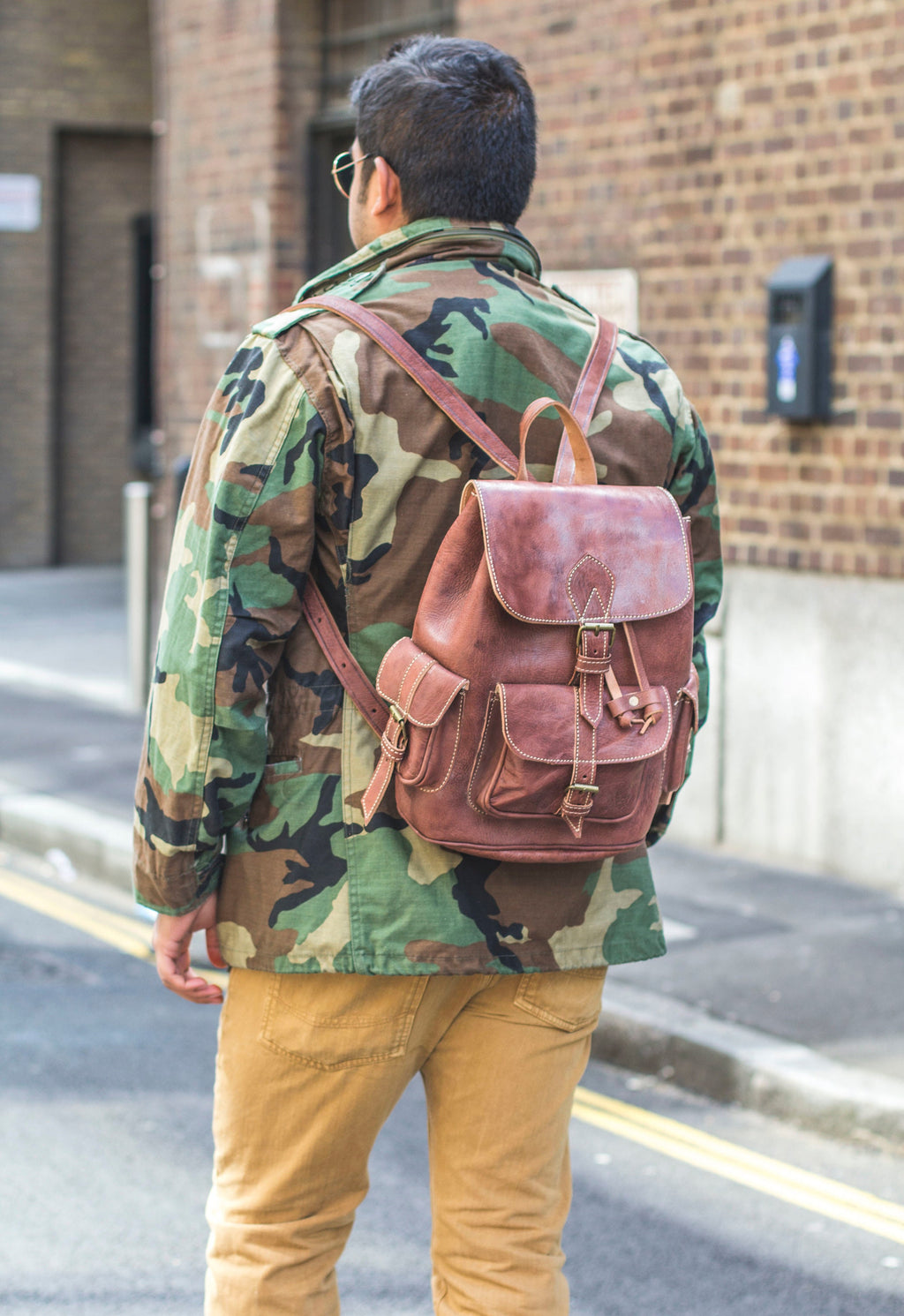 Hand Made Leather Rucksack In dark Brown