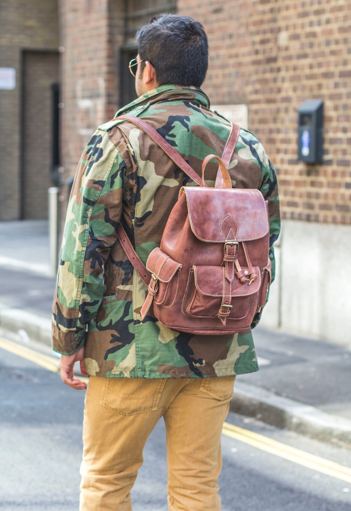 Hand Made Leather Rucksack In dark Brown