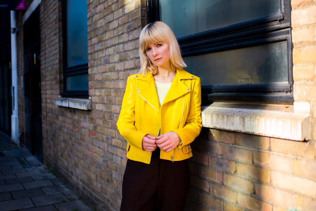 Leather Moto Biker Jacket In Yellow