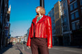 Leather Moto Biker Jacket In Red