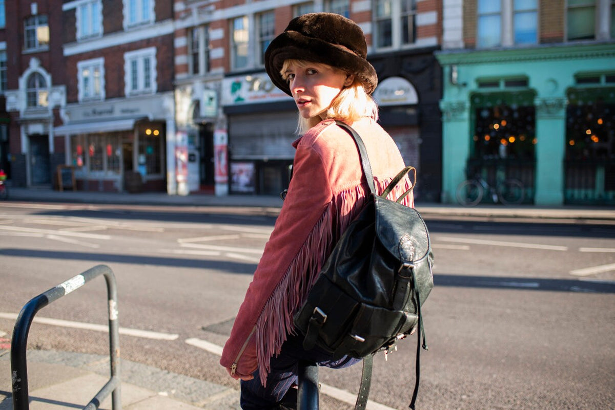 Black Leather Moroccan Rucksack Backpack