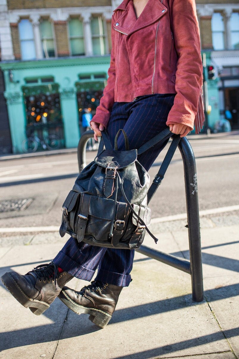 Black Leather Moroccan Rucksack Backpack