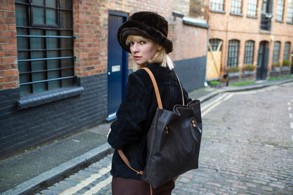 Brown Leather Shopper Tote Rucksack Backpack
