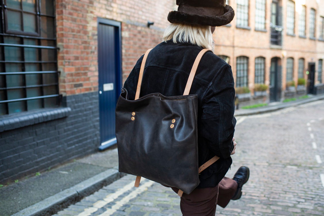 Brown Leather Shopper Tote Rucksack Backpack