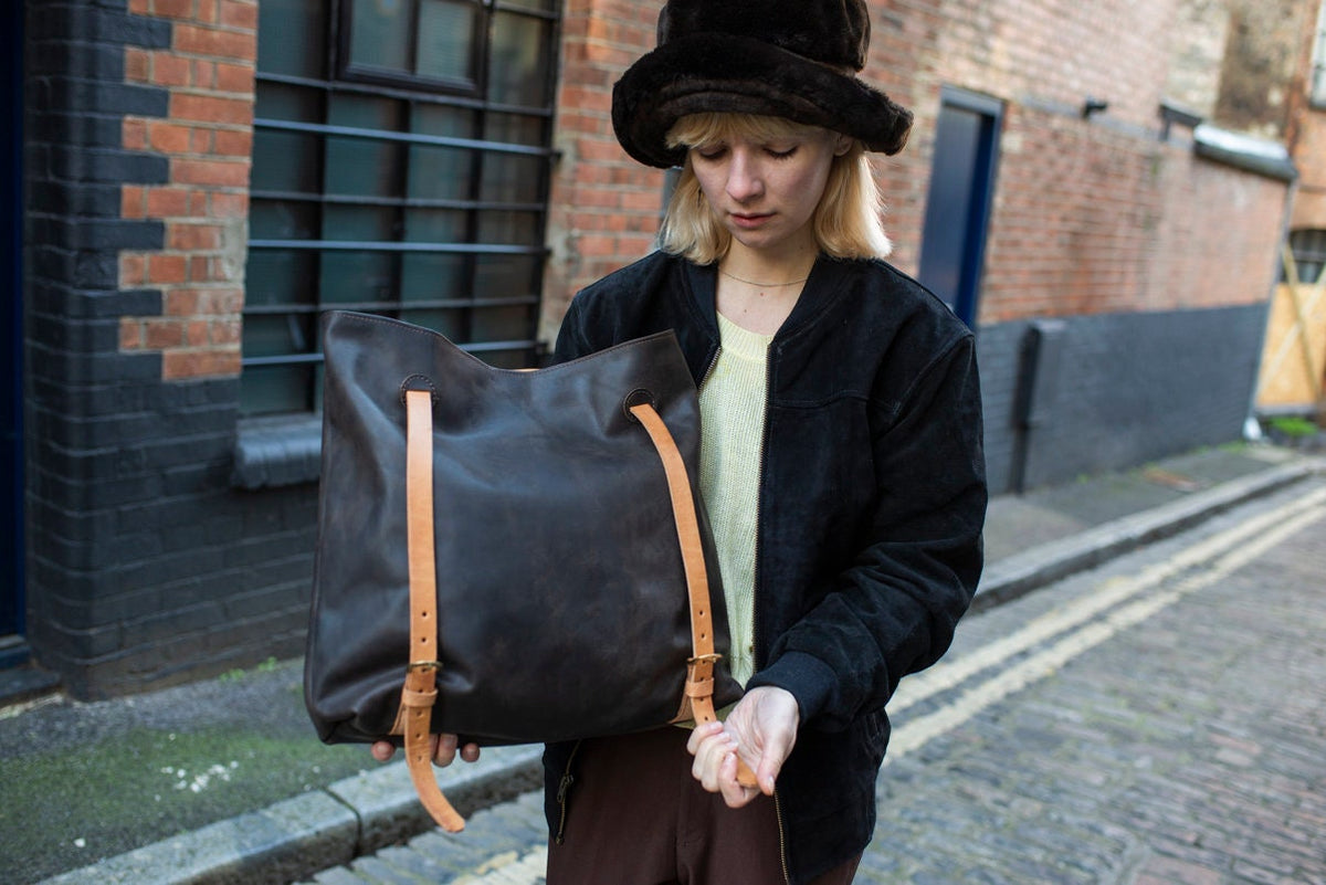 Brown Leather Shopper Tote Rucksack Backpack