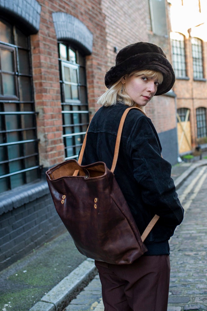 Distressed Leather Shopper Tote Rucksack Backpack