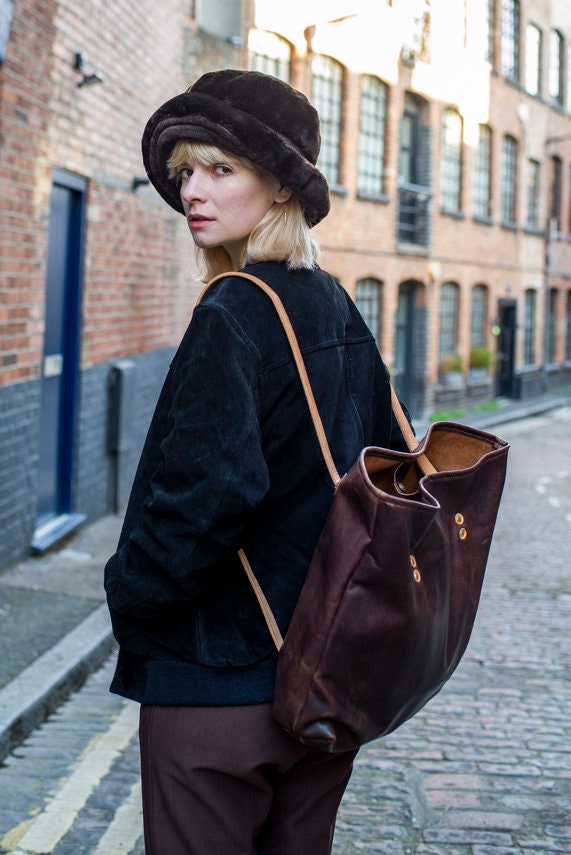Distressed Leather Shopper Tote Rucksack Backpack