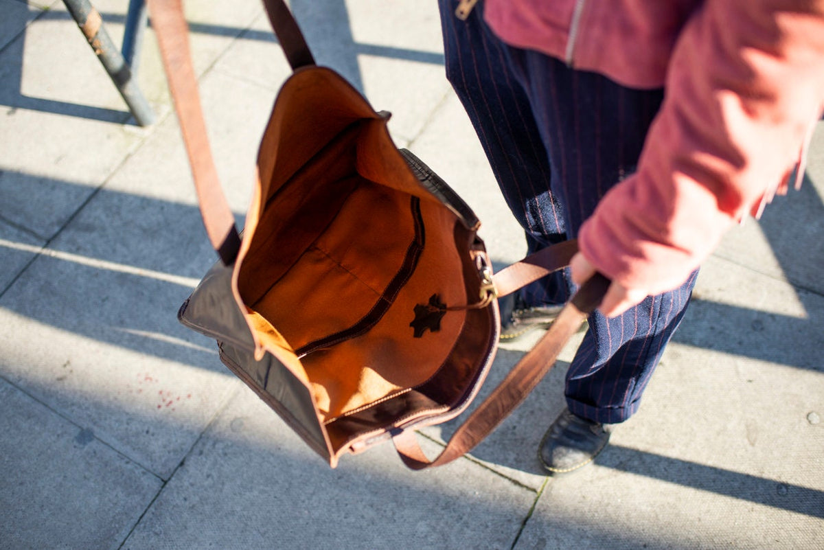 Hunter Leather Shopper Tote Bag In Brown