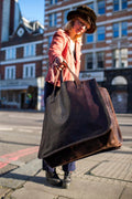 Hunter Leather Shopper Tote Bag In Brown