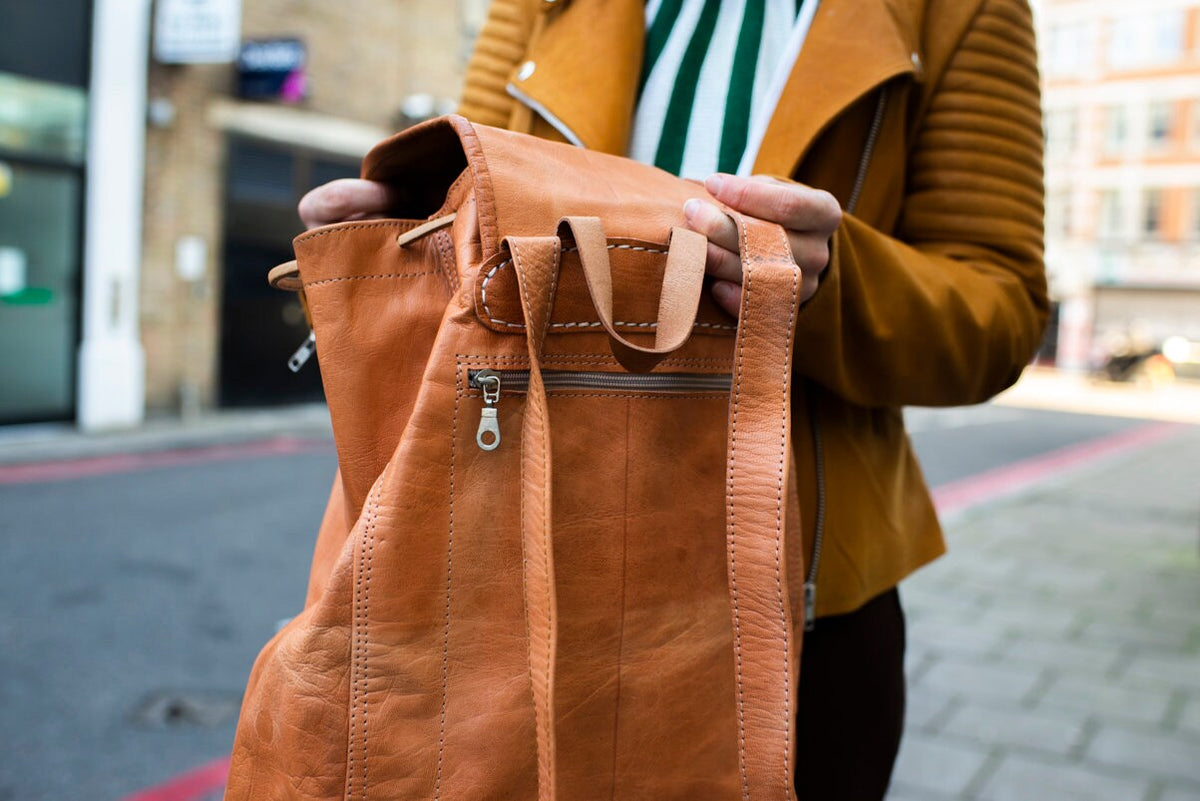 Natural Tan Leather Rucksack Backpack