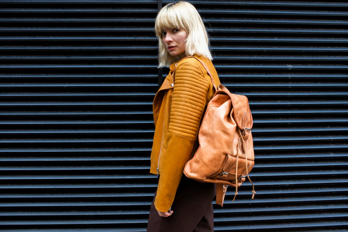 Natural Tan Leather Rucksack Backpack
