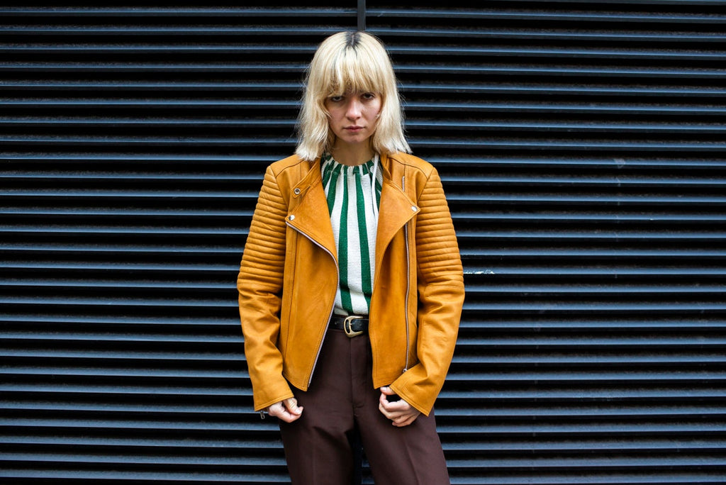 Leather Biker Jacket In Mustard Yellow Size Small