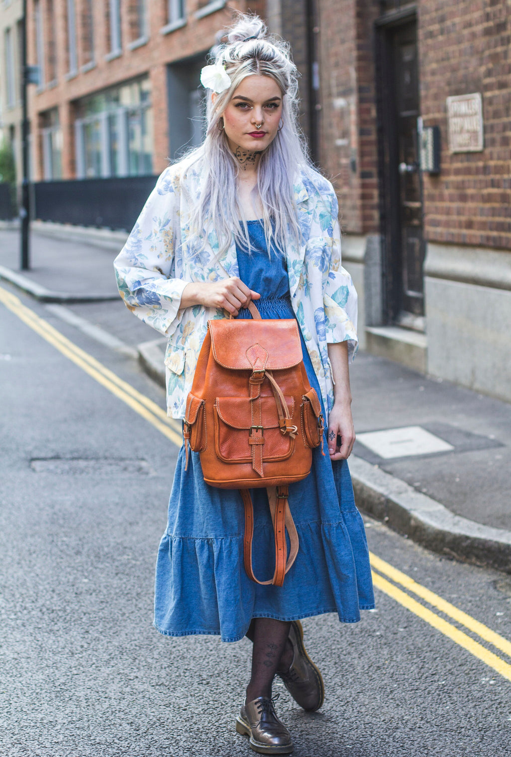 Tan Leather Rucksack Backpack Festival Style