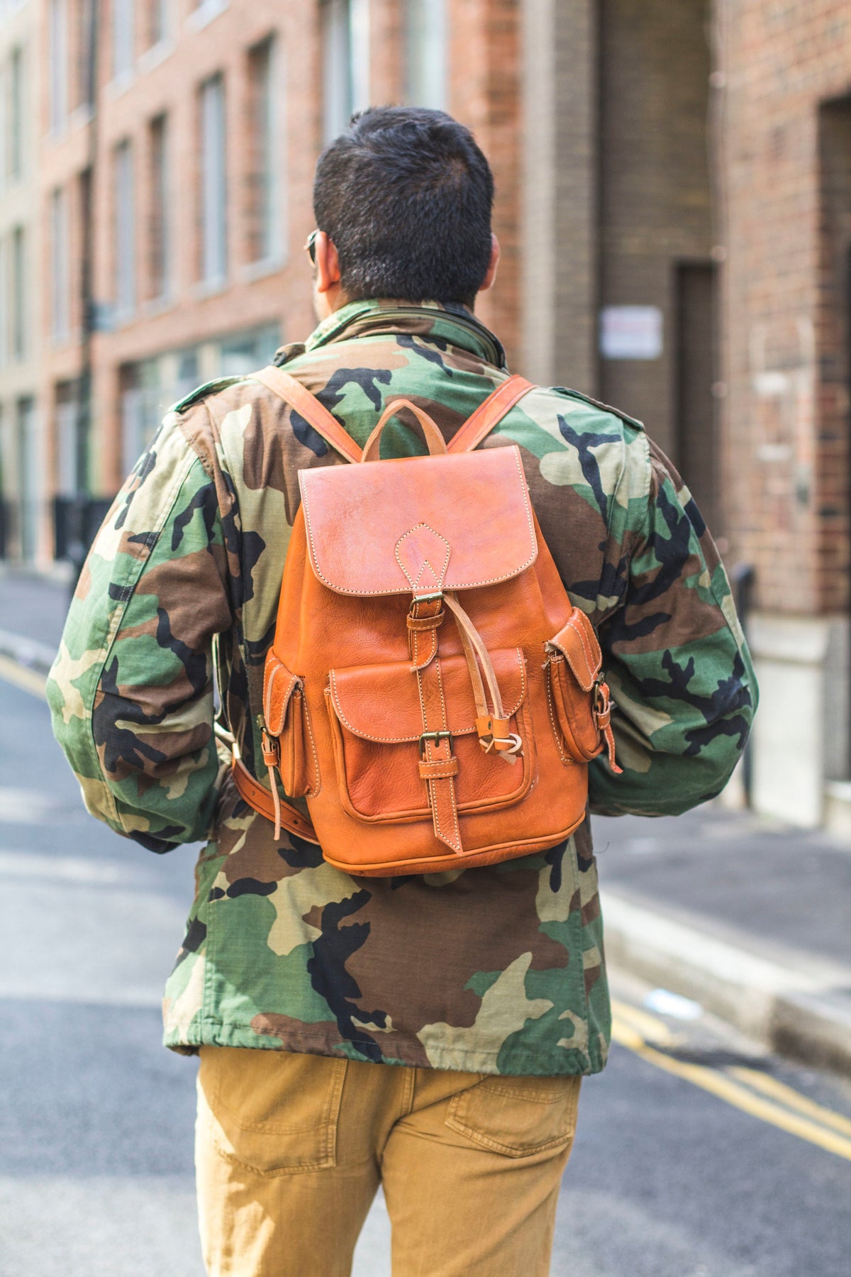 Hand Made Leather Rucksack In Orange Tan