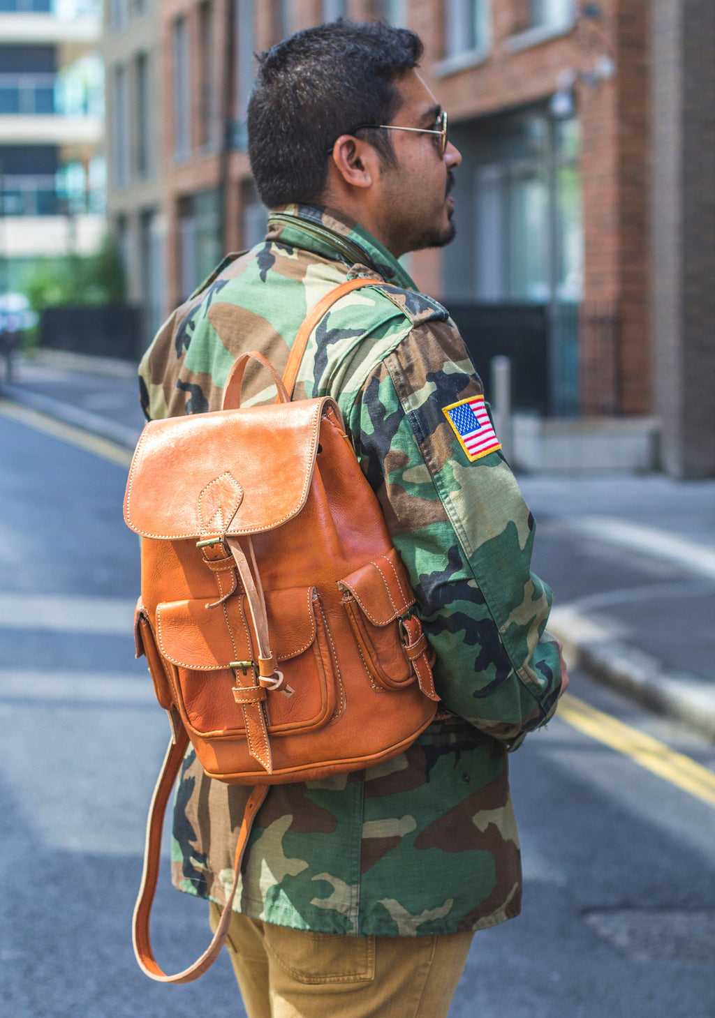 Hand Made Leather Rucksack In Orange Tan