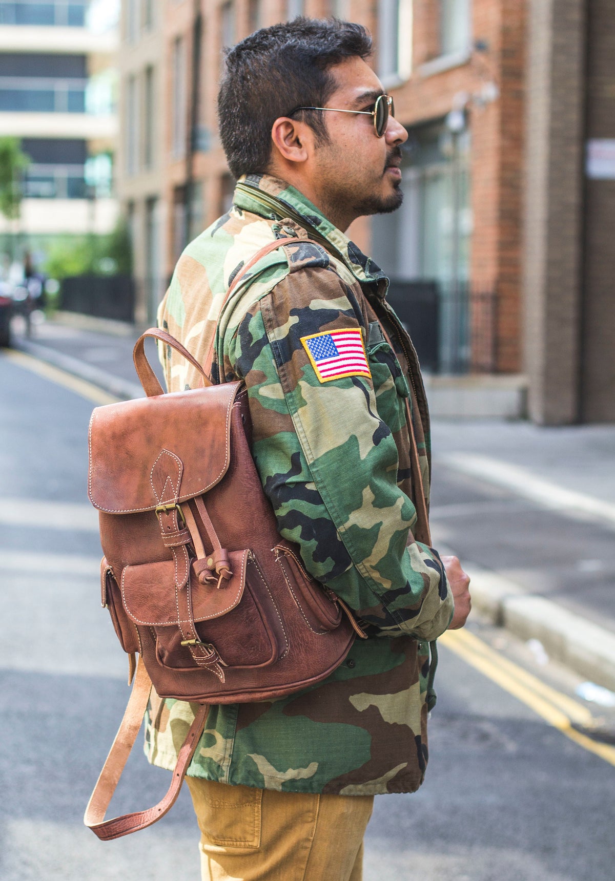 Hand Made Leather Rucksack In dark Brown