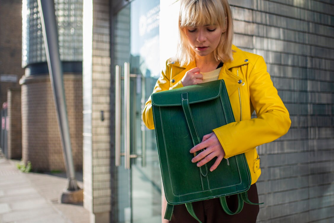 Green Leather Backpack Premium
