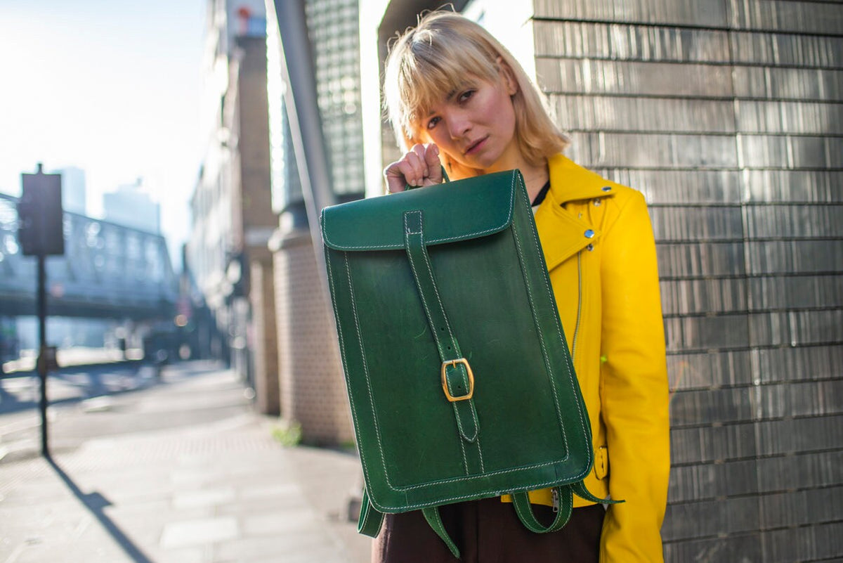 Green Leather Backpack Premium