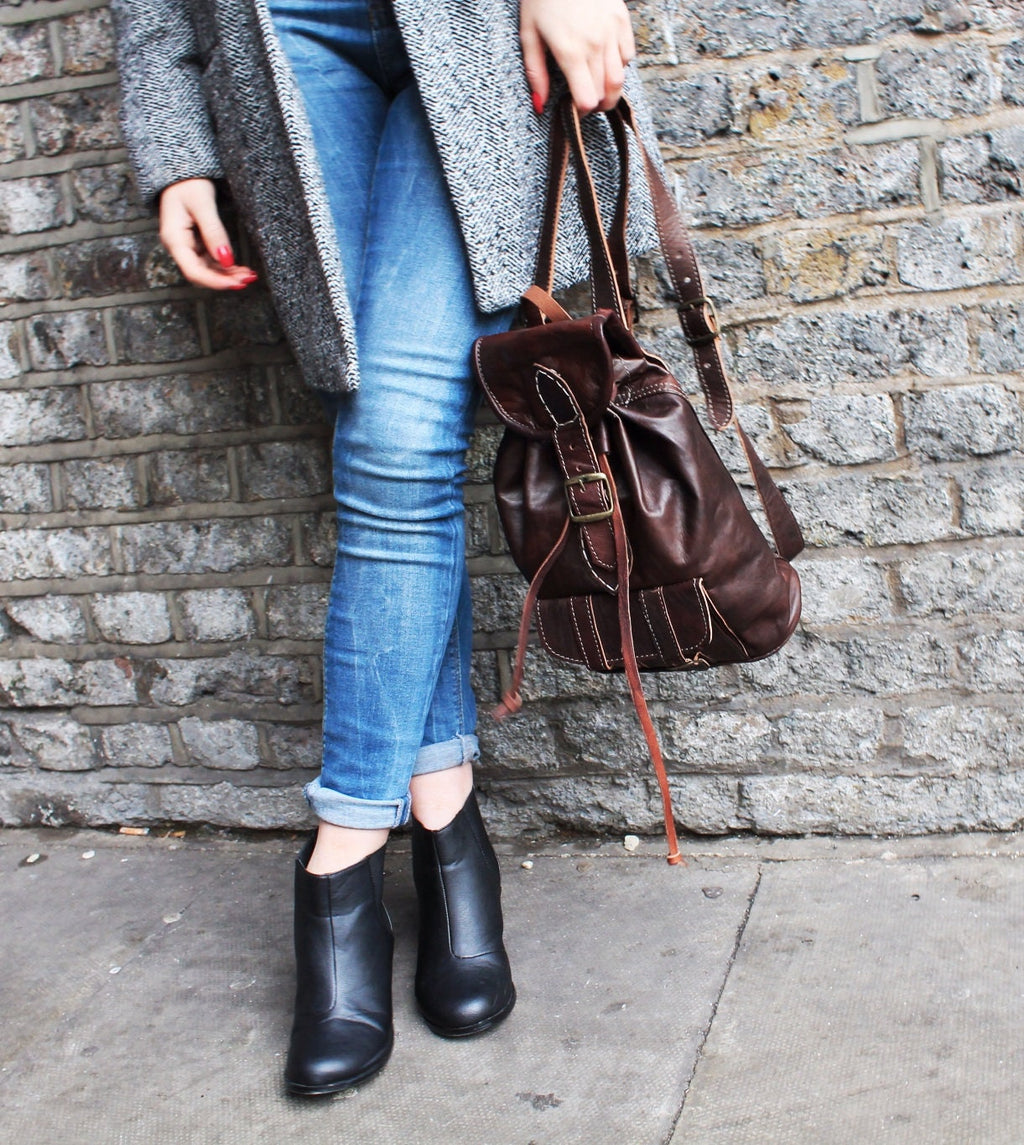 Leather Mini Rucksack In Brown Moroccan Style