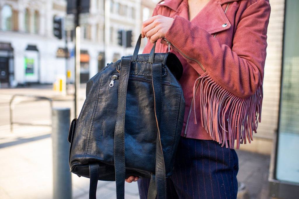 Black Leather Moroccan Rucksack Backpack
