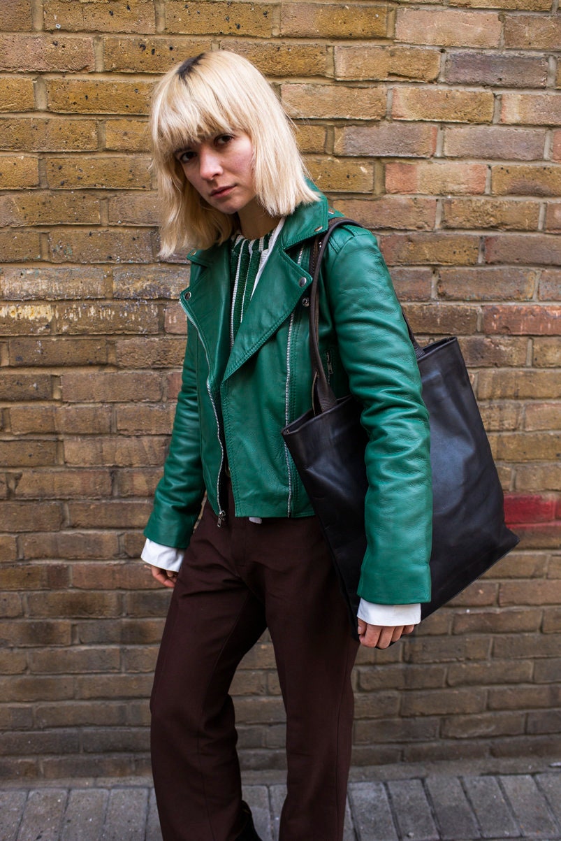 Dark Brown Leather Shopper Tote Bag