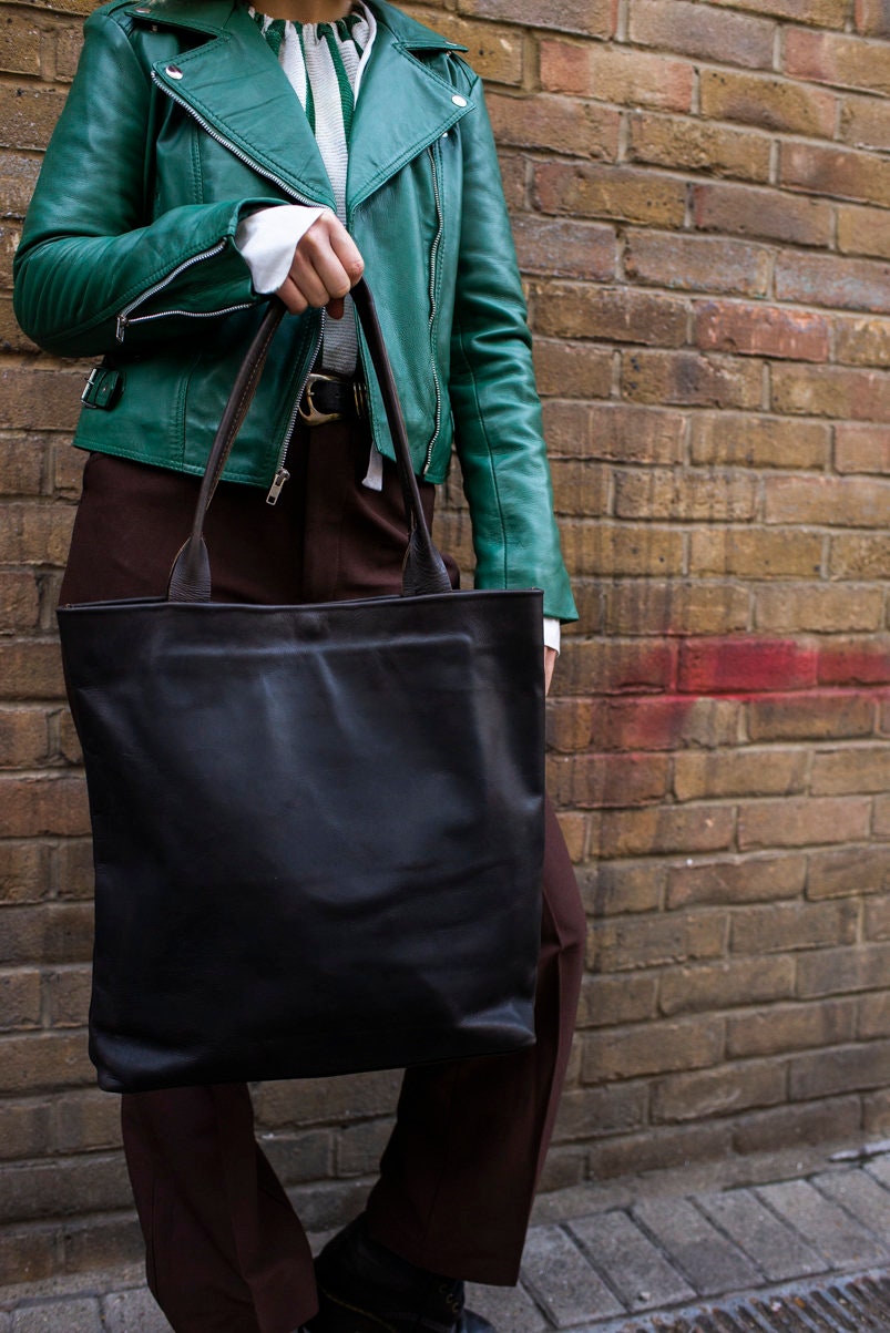 Dark Brown Leather Shopper Tote Bag