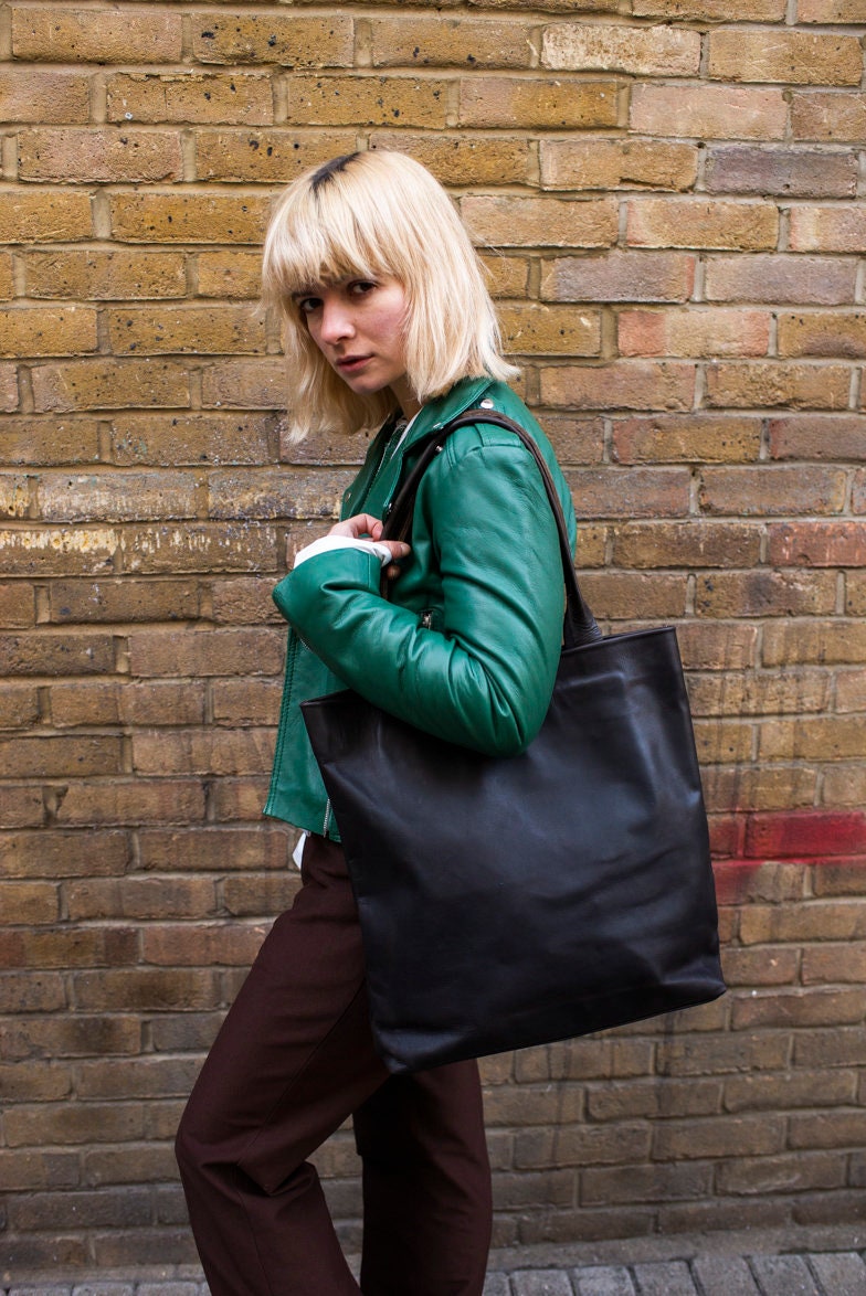 Dark Brown Leather Shopper Tote Bag