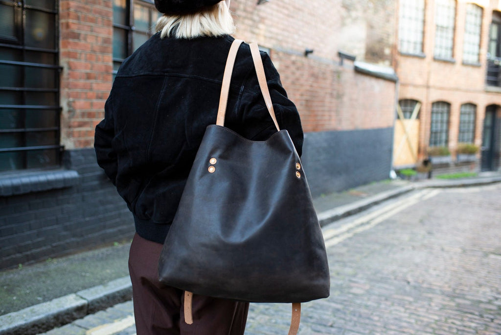 Brown Leather Shopper Tote Rucksack Backpack