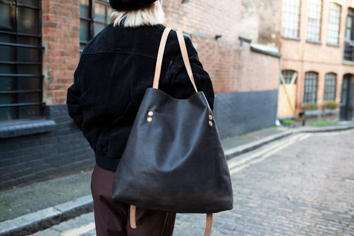 Brown Leather Shopper Tote Rucksack Backpack