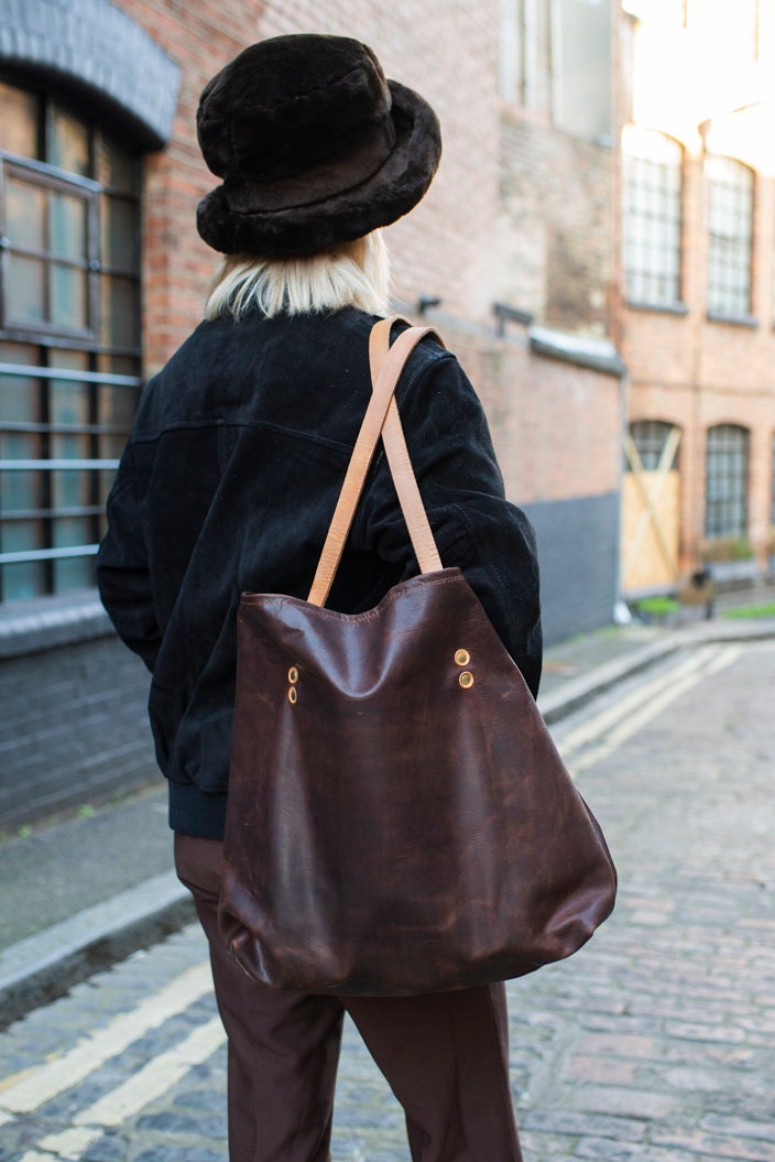 Distressed Leather Shopper Tote Rucksack Backpack
