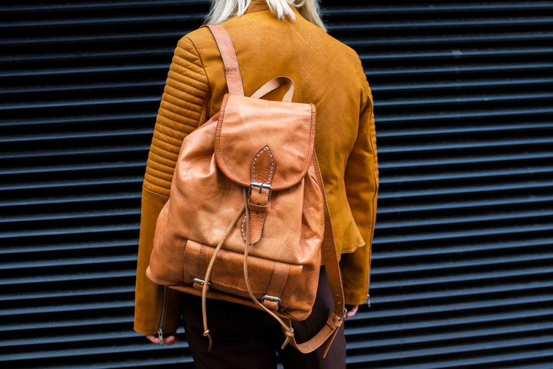 Natural Tan Leather Rucksack Backpack