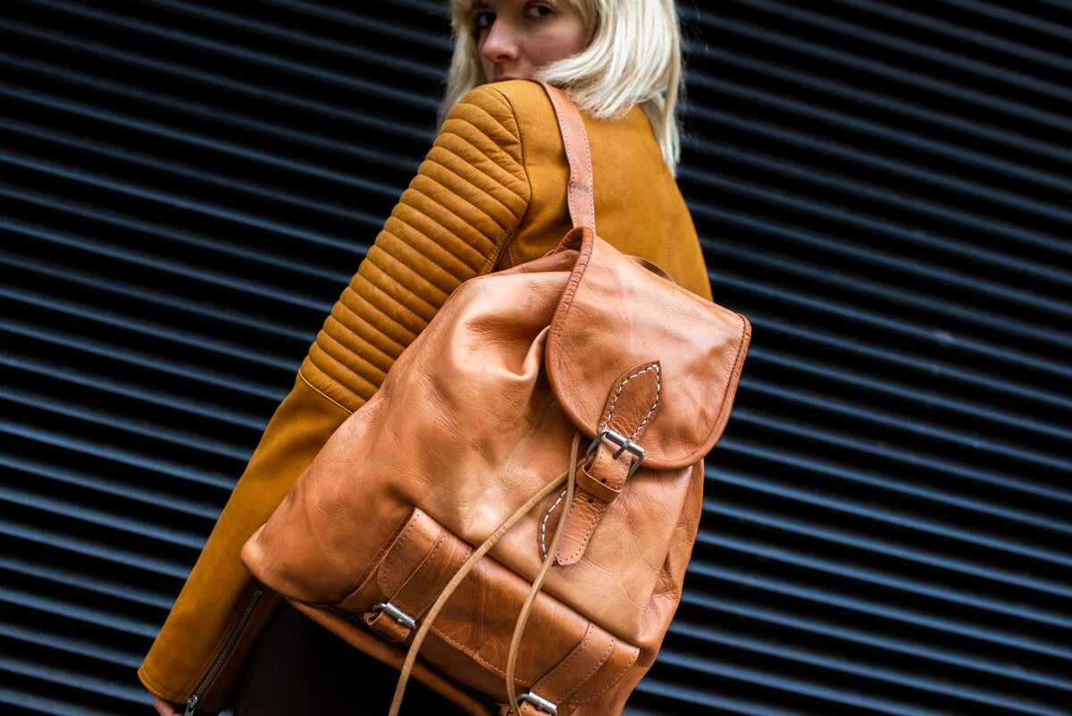 Natural Tan Leather Rucksack Backpack