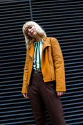 Leather Biker Jacket In Mustard Yellow Size Small