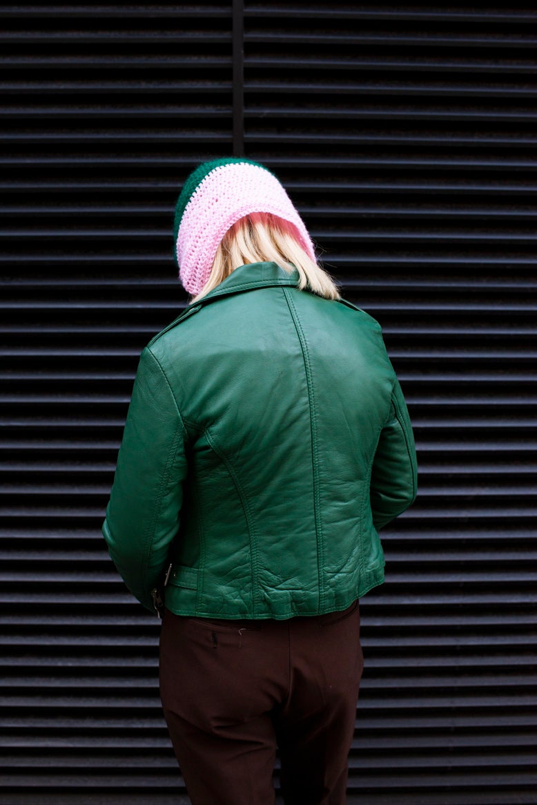 Leather Biker Jacket In Aqua Green (Size M)