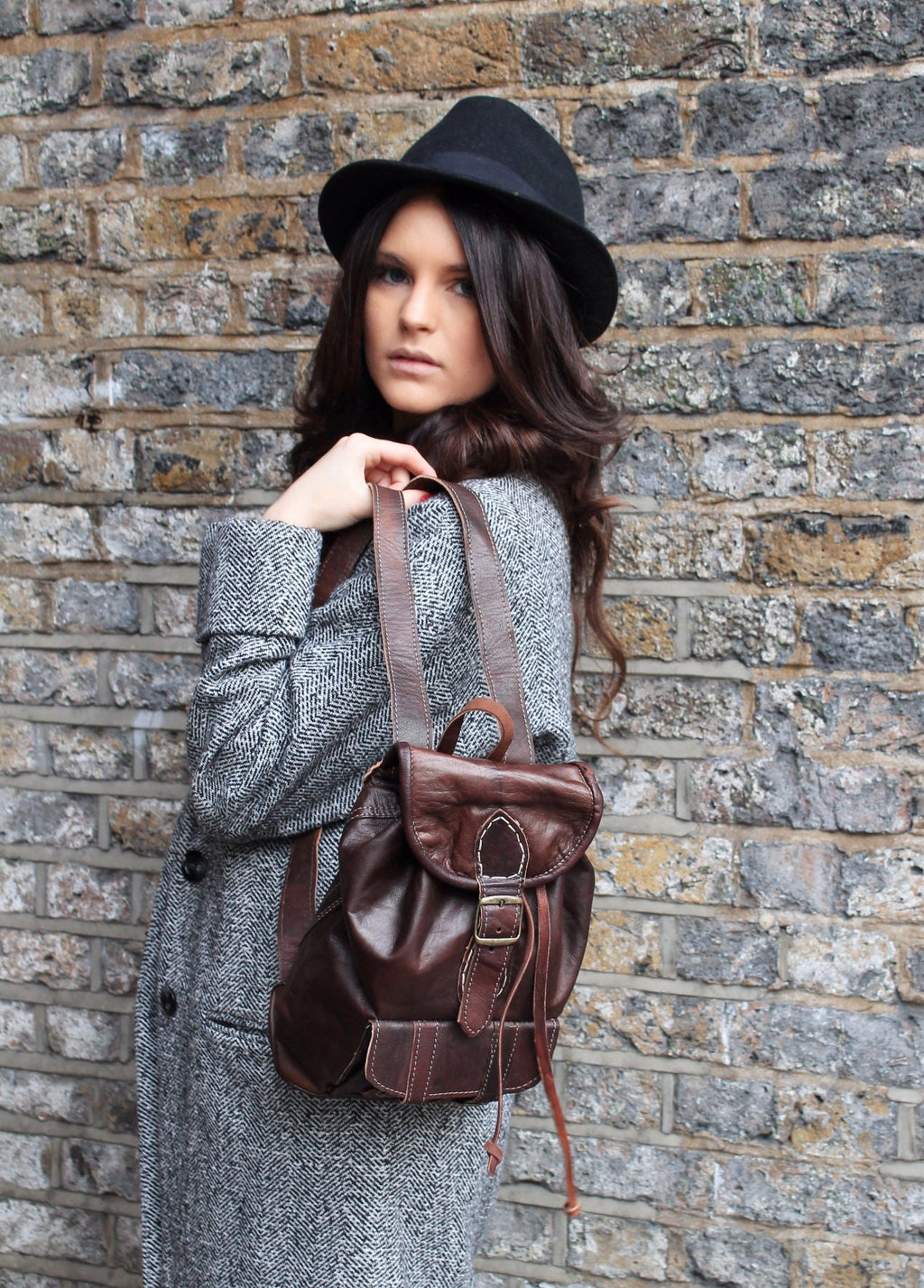 Leather Mini Rucksack In Brown Moroccan Style