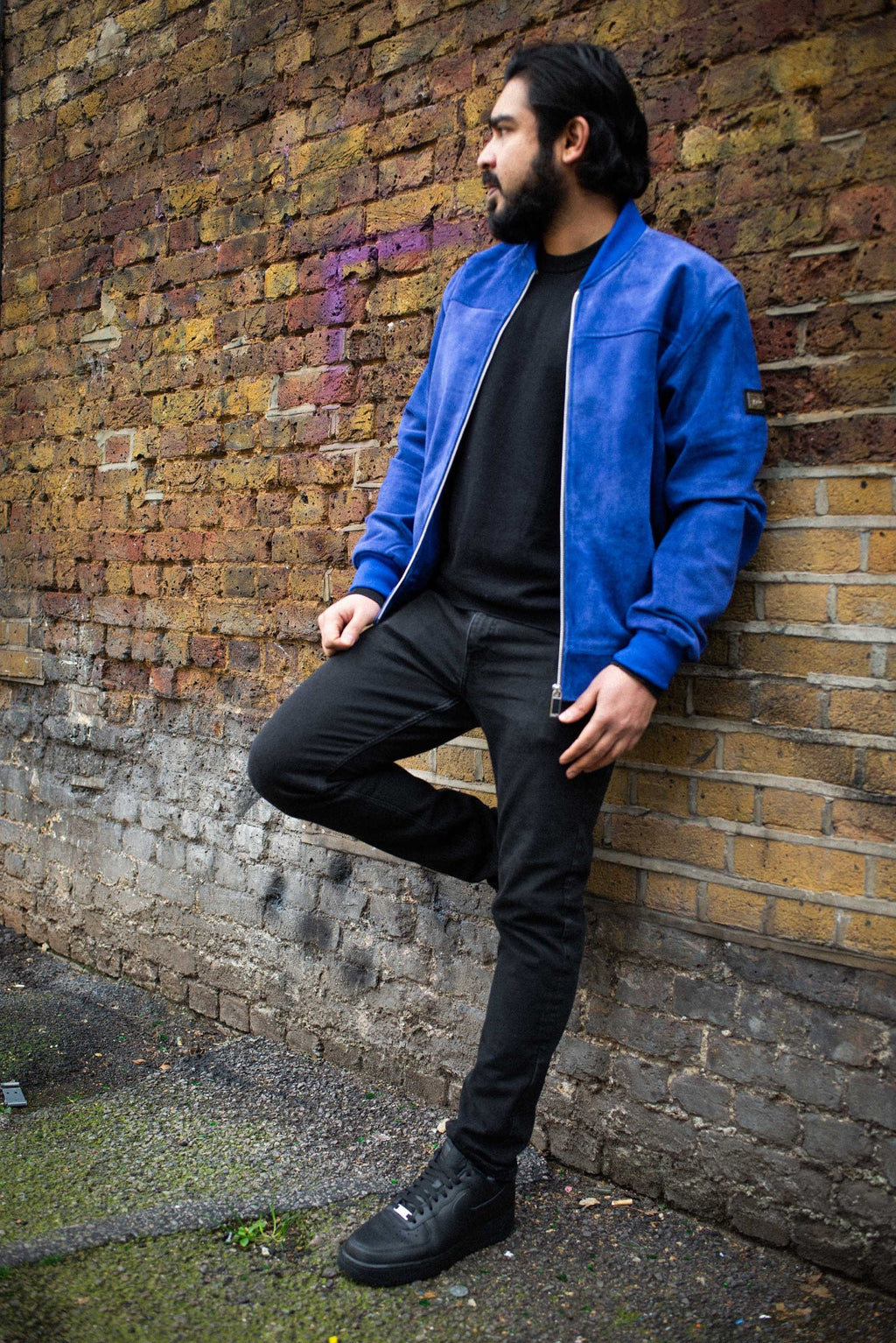Premium Blue Suede Bomber Jacket