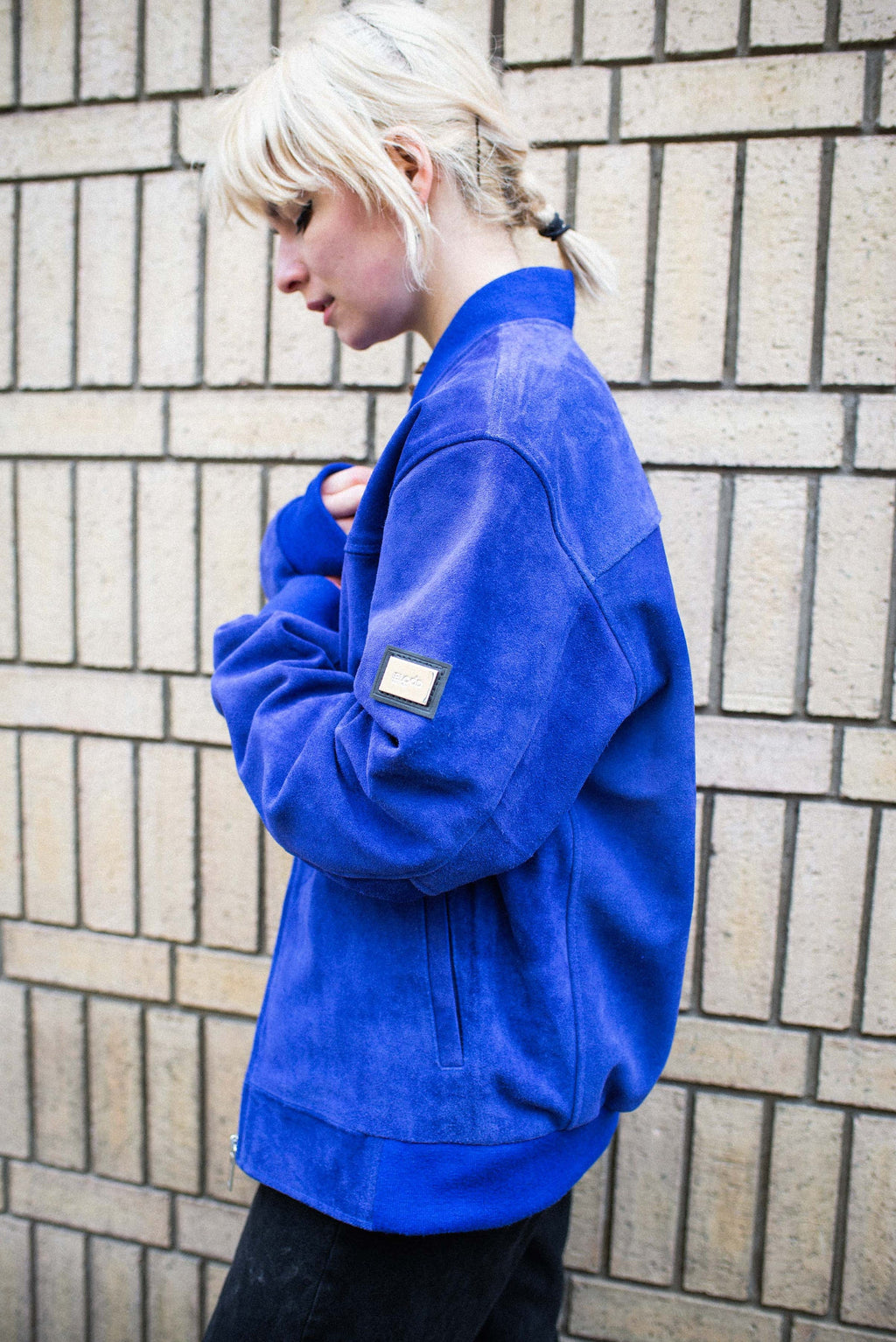 Cobalt Blue Suede Bomber Jacket Premium Oversized
