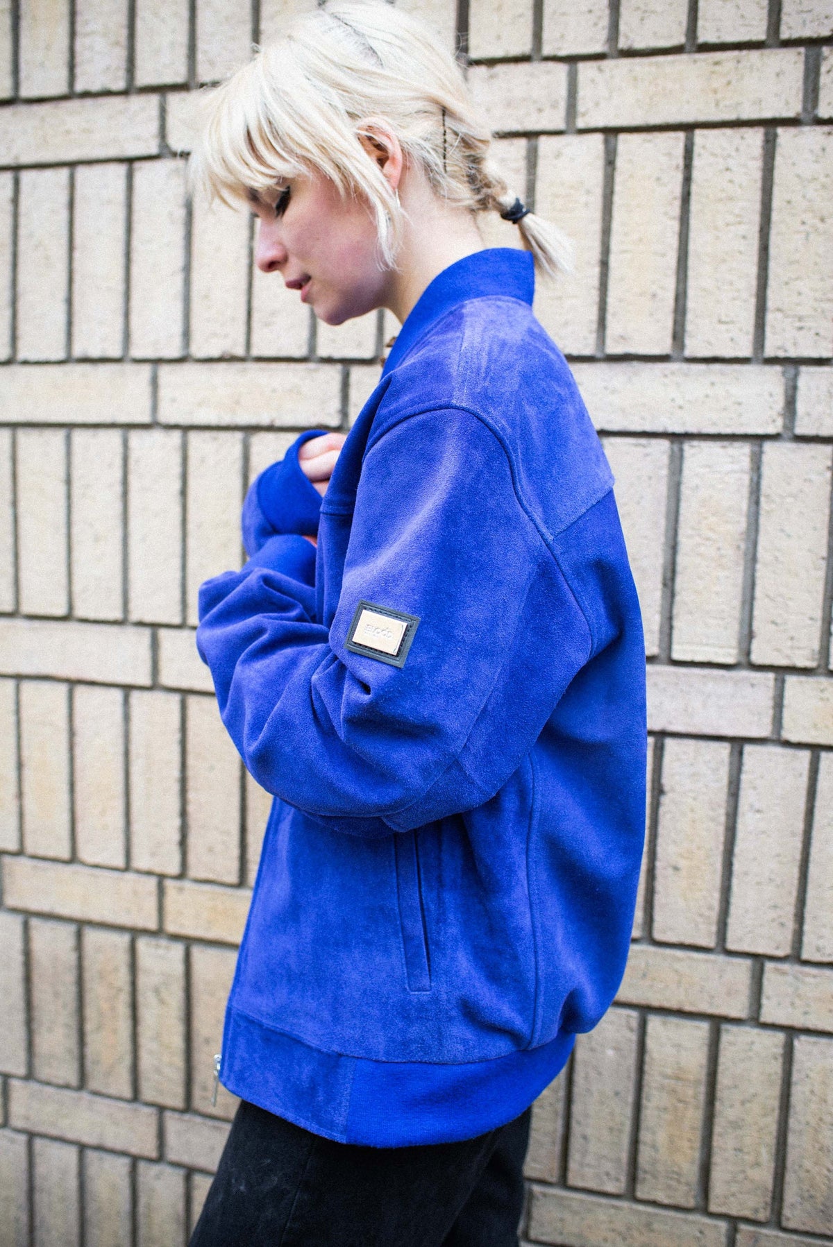 Cobalt Blue Suede Bomber Jacket Premium Oversized