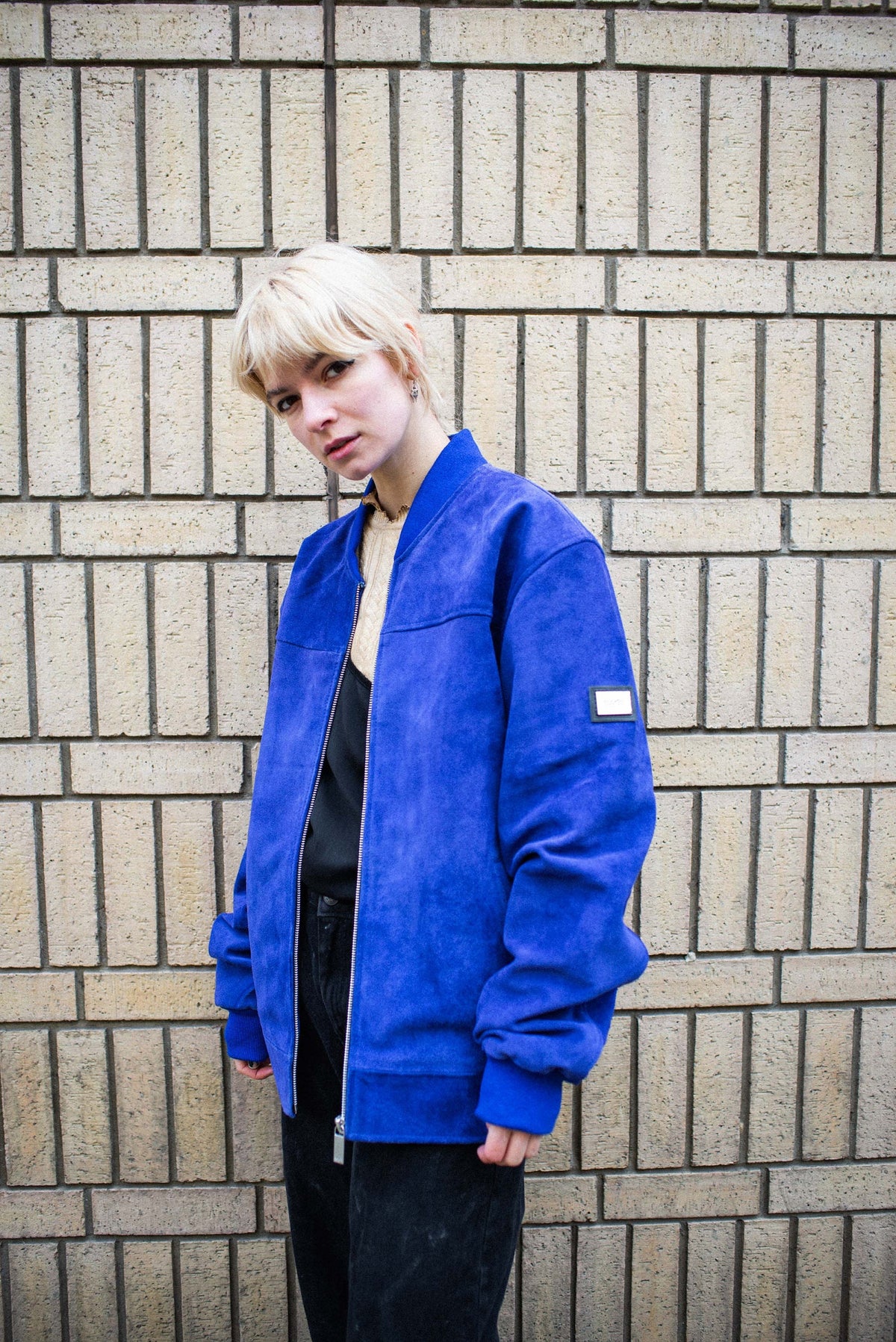 Cobalt Blue Suede Bomber Jacket Premium Oversized