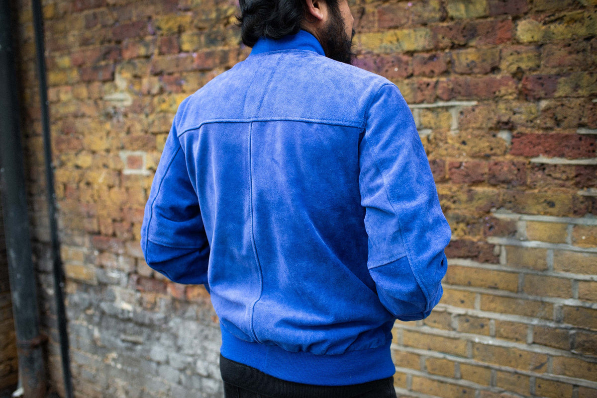 Premium Blue Suede Bomber Jacket