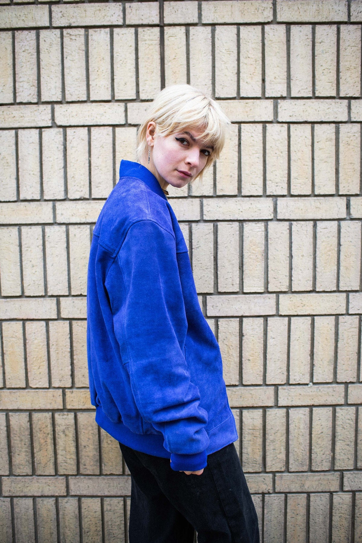 Cobalt Blue Suede Bomber Jacket Premium Oversized