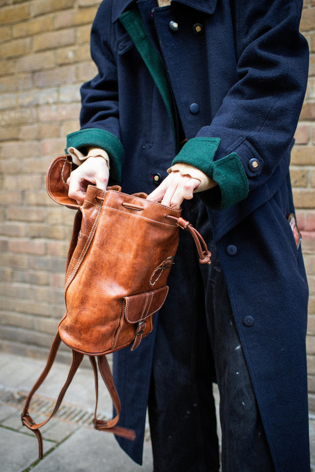 Tan Leather Rucksack With Stitching Details