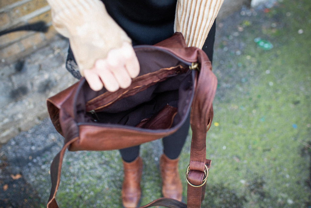 Soft Brown Leather Fold Over Saddle Bag