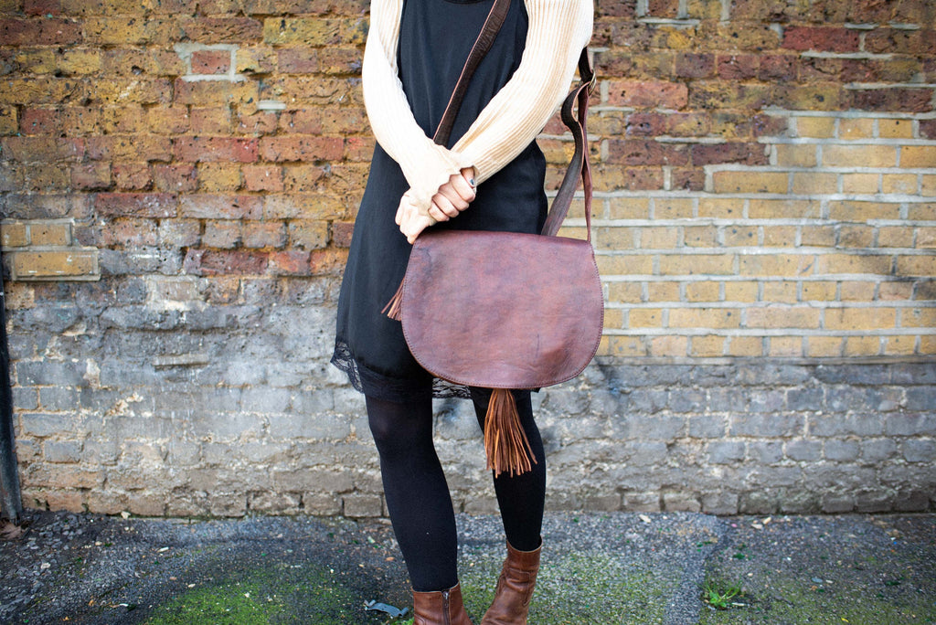 Soft Brown Leather Fold Over Saddle Bag