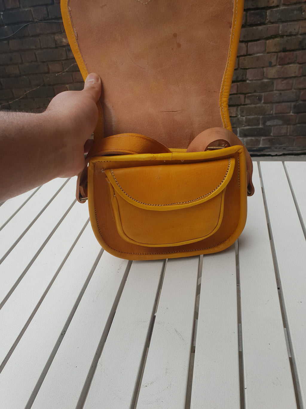 Yellow Leather messenger Satchel Saddle Bag Small