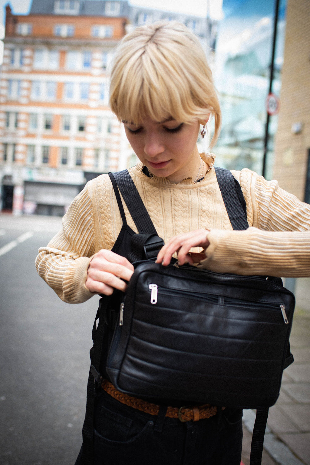 Leather Chest Harness Bag In Black
