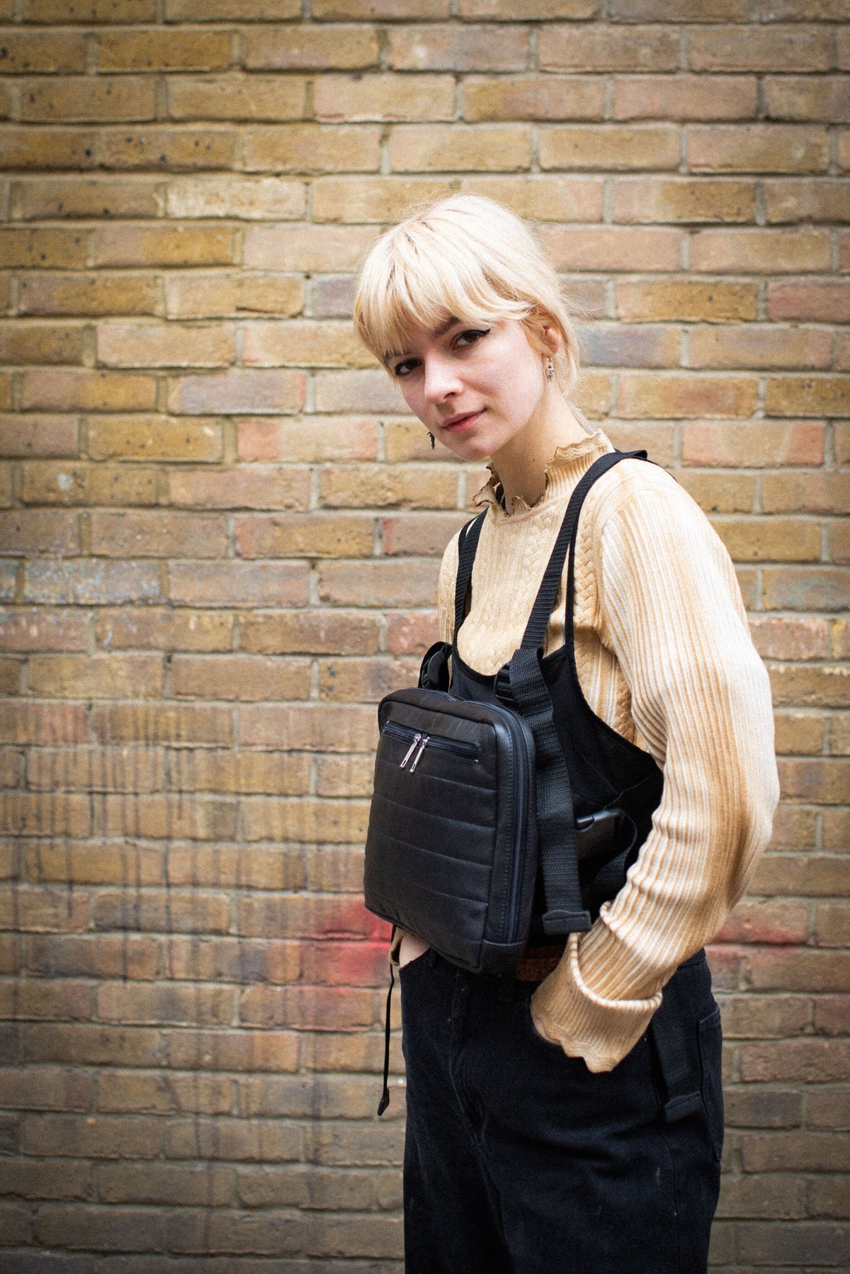 Leather Chest Harness Bag In Black